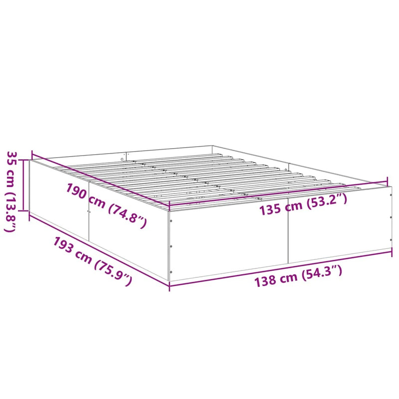 Bed Frame without Mattress Grey Sonoma 135x190 cm Double