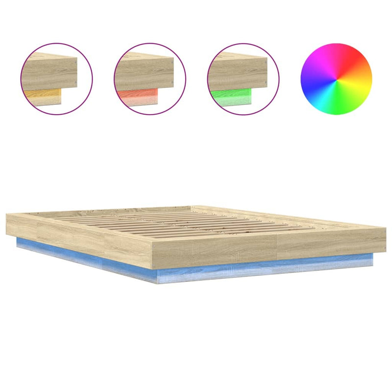 Bed Frame with LED Lights without Mattress Sonoma Oak 135x190cm