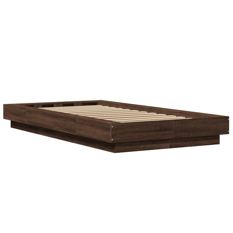 Bed Frame with LED Lights without Mattress Brown Oak 90x190cm