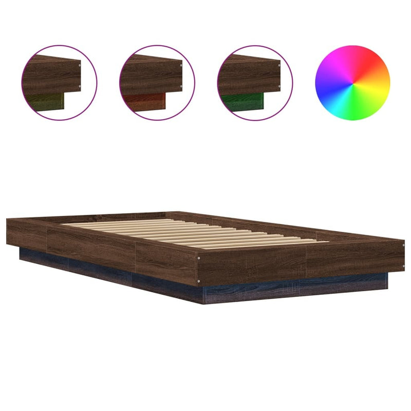 Bed Frame with LED Lights without Mattress Brown Oak 90x190cm