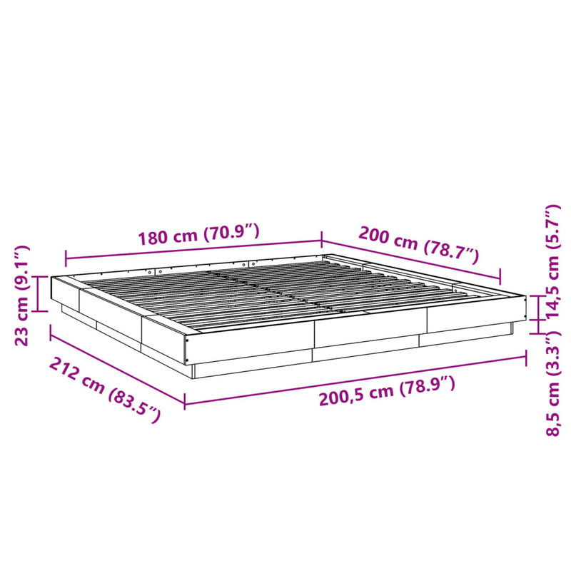 Bed Frame without Mattress Sonoma Oak 180x200 cm Super King