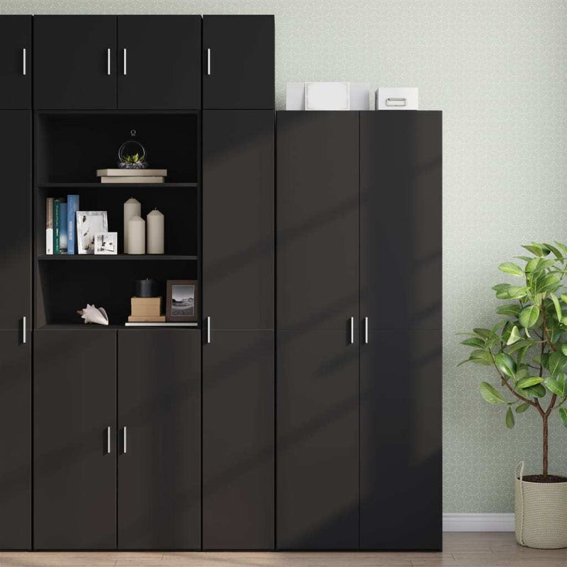 Slim Storage Cabinet Black 30x42.5x225 cm Engineered Wood