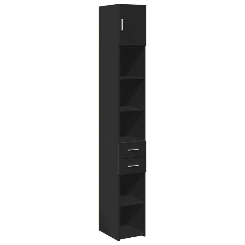 Slim Storage Cabinet Black 30x42.5x225 cm Engineered Wood