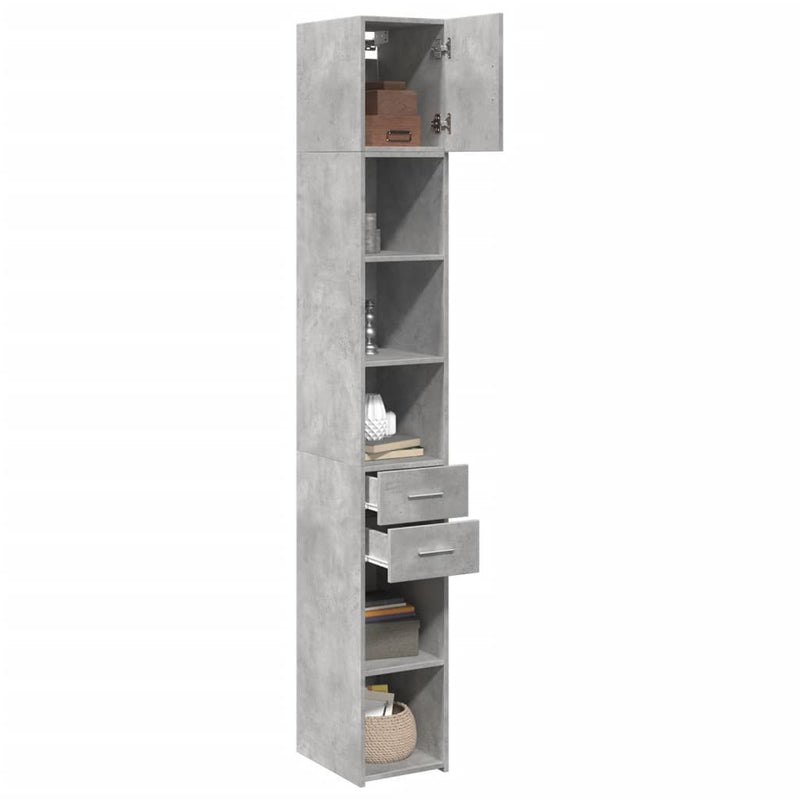 Slim Storage Cabinet Concrete Grey 30x42.5x225 cm Engineered Wood