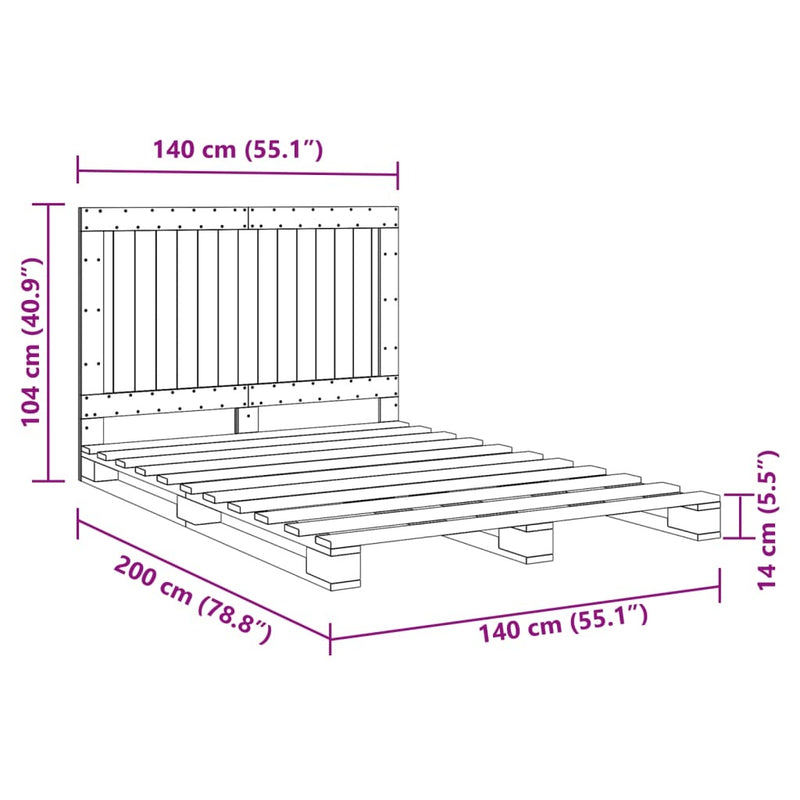 Bed Frame without Mattress with Headboard 140x200 cm Solid Wood