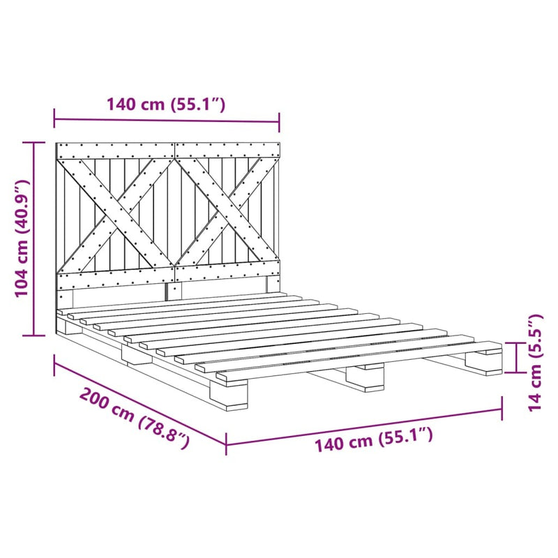 Bed Frame without Mattress with Headboard 140x200 cm Solid Wood