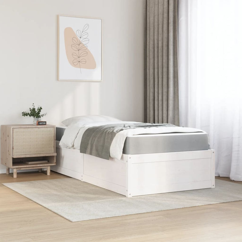 Bed with Mattress White 100x200 cm Solid Wood Pine