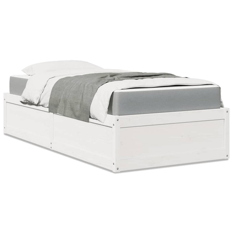 Bed with Mattress White 100x200 cm Solid Wood Pine