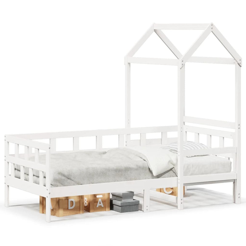 Day Bed with Roof without Mattress White 90x200 cm Solid Wood