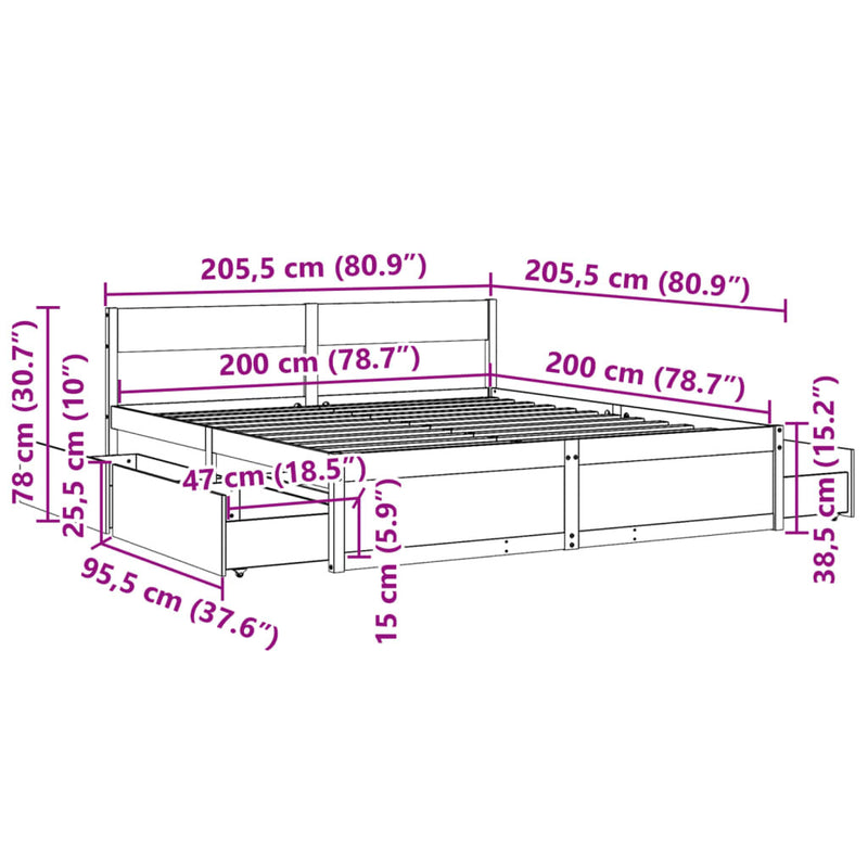 Bed Frame without Mattress 200x200 cm Solid Wood Pine