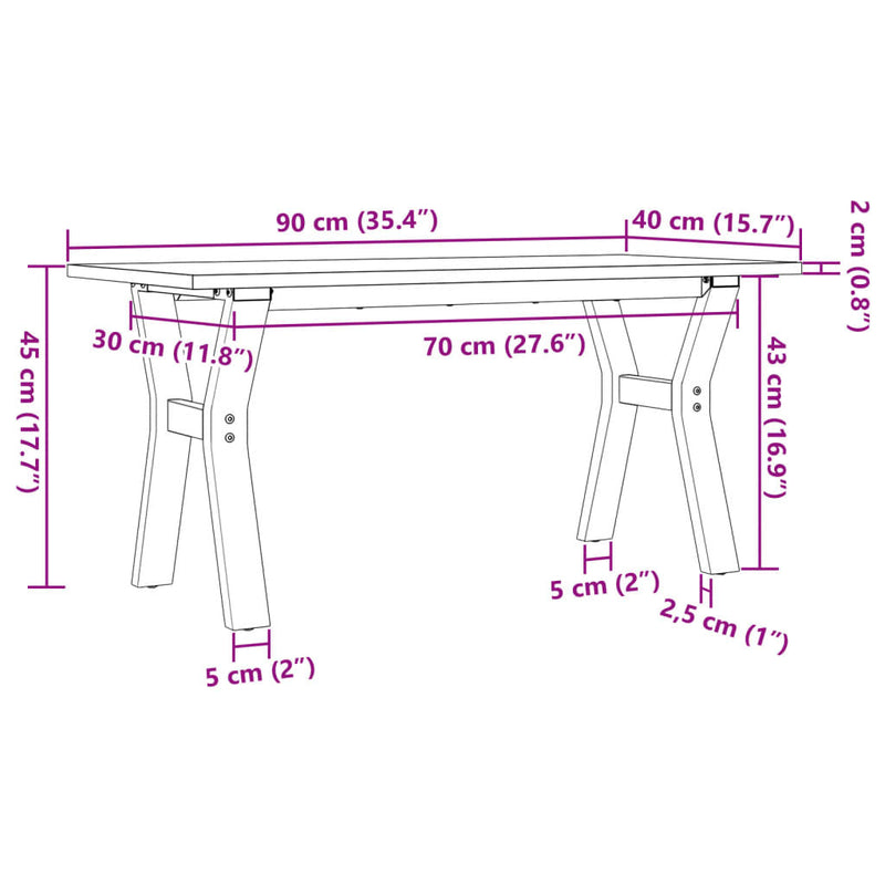 Coffee Table Y-Frame 90x40x45 cm Solid Wood Pine and Steel