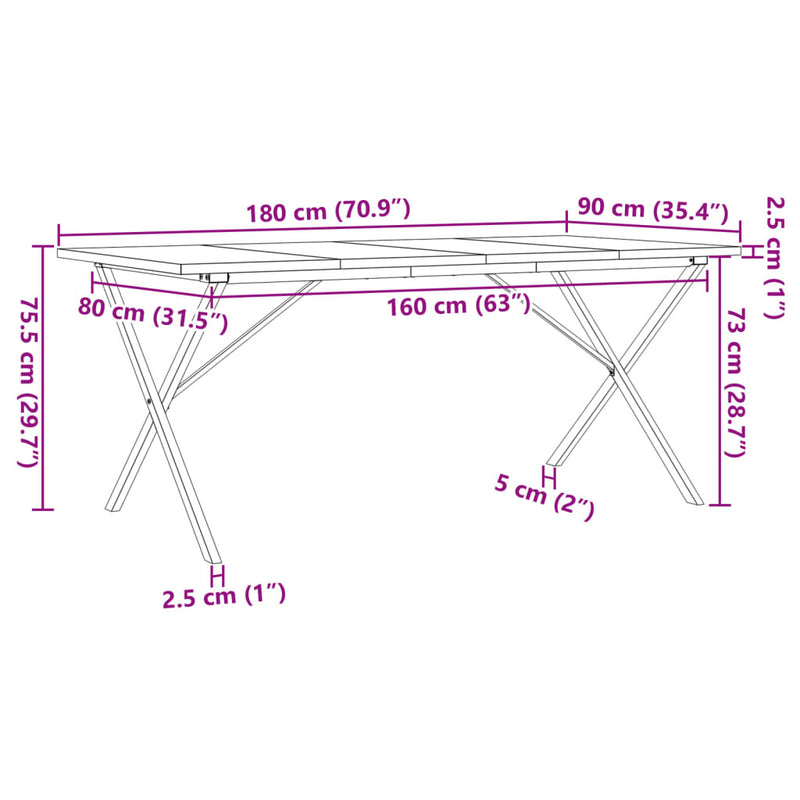 Dining Table X-Frame 180x90x75.5 cm Solid Wood Pine and Steel