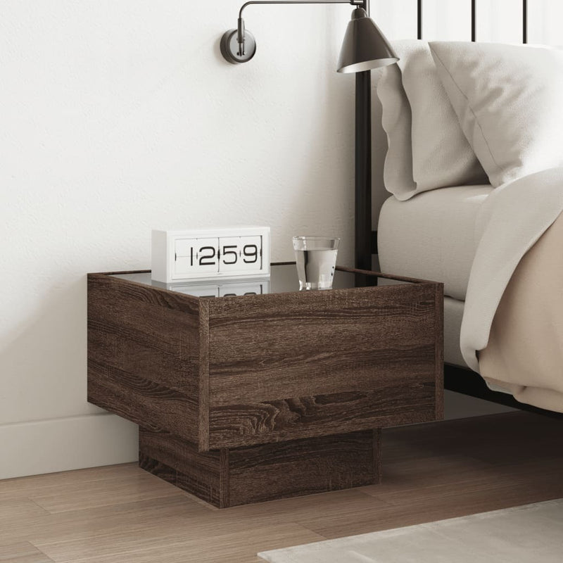 Bedside Table with Infinity LED Brown Oak 40x40x30 cm