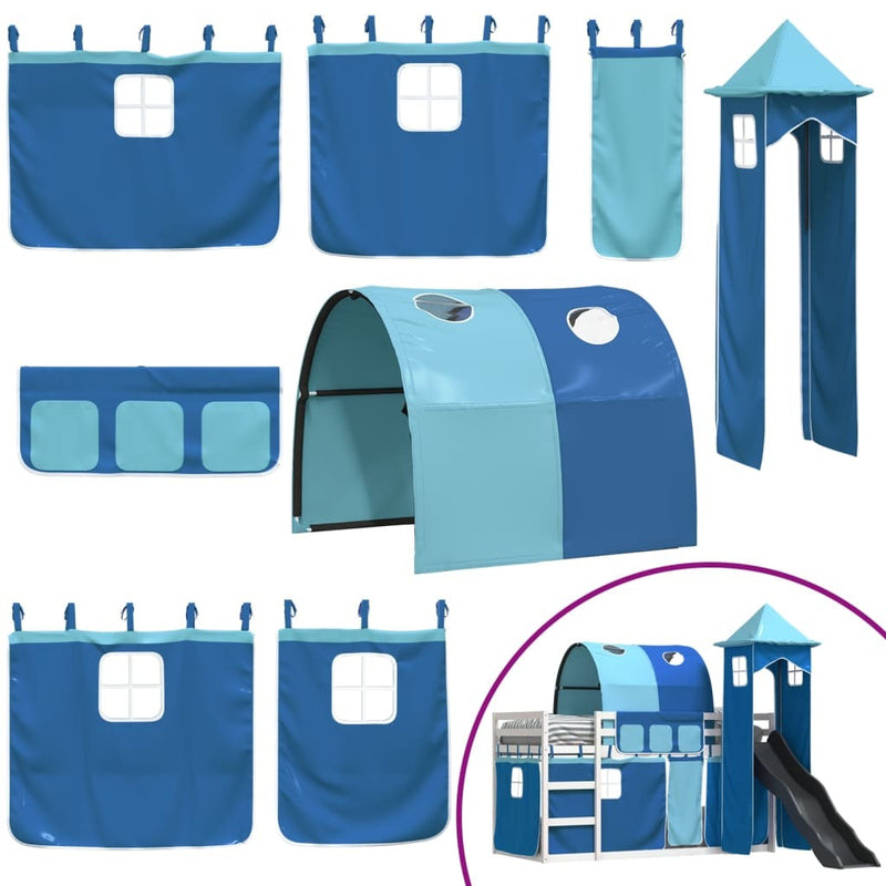 Bunk Bed without Mattress with Slide and Curtains Blue 90x190 cm Single