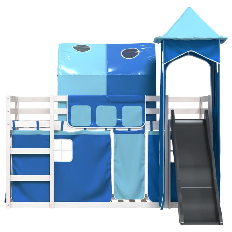 Bunk Bed without Mattress with Slide and Curtains Blue 90x190 cm Single