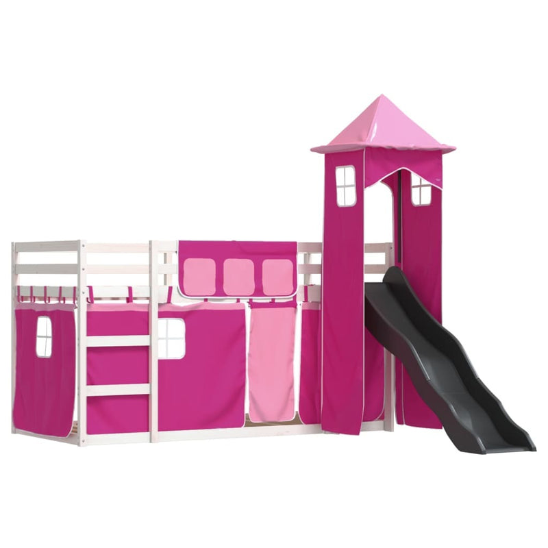 Bunk Bed without Mattress with Slide and Curtains Pink 80x200 cm