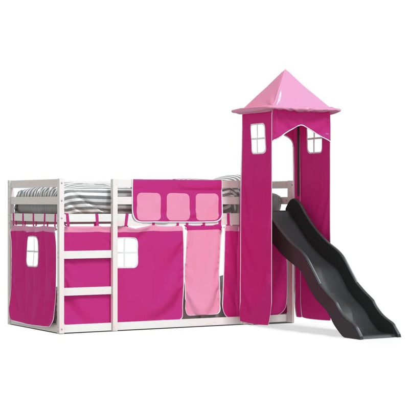 Bunk Bed without Mattress with Slide and Curtains Pink 80x200 cm