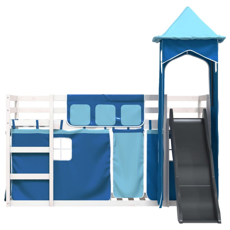 Bunk Bed without Mattress with Slide and Curtains Blue 90x190 cm Single