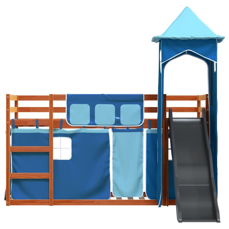 Bunk Bed without Mattress with Slide and Curtains Blue 90x190 cm Single