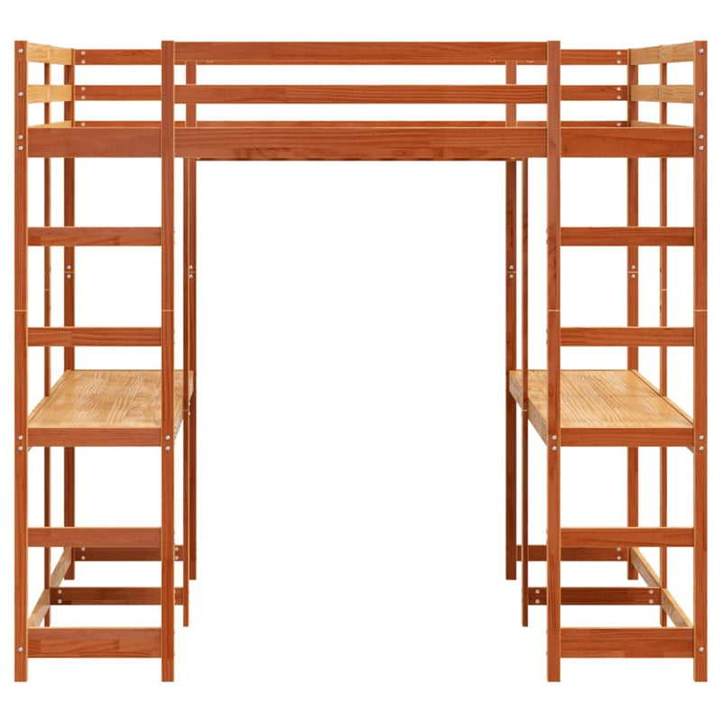 Loft Bed with Desk and Ladder Wax Brown 180x200 cm Super King Solid Wood Pine