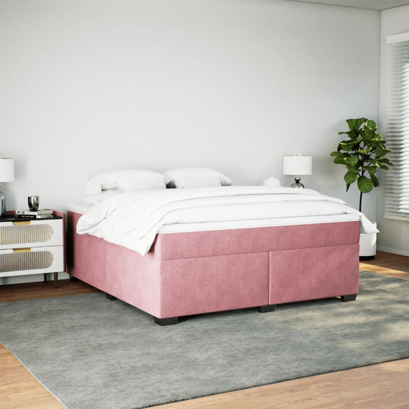 Box Spring Bed with Mattress Pink 180x200 cm Velvet