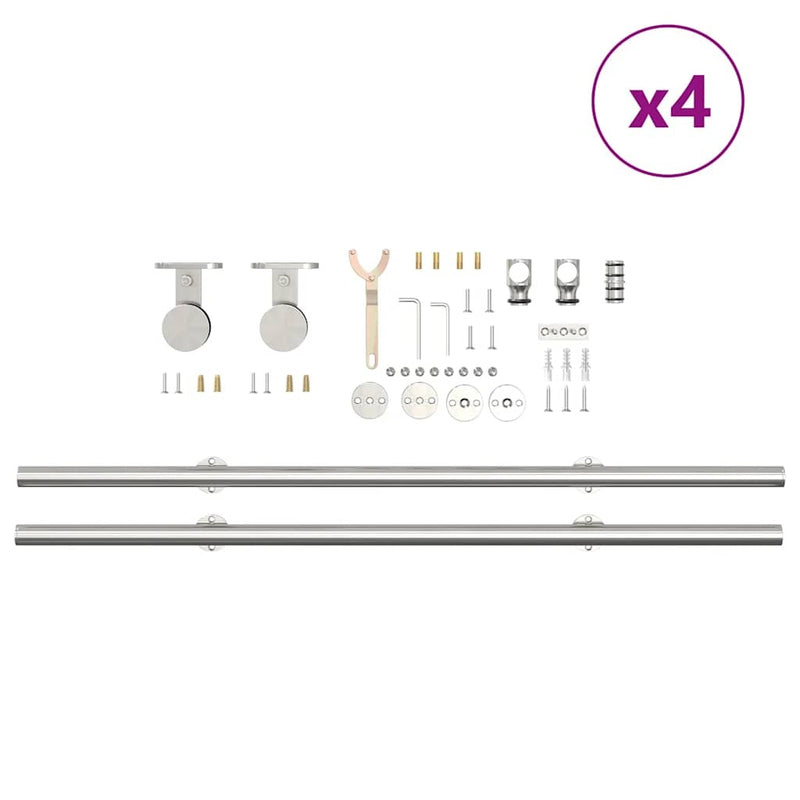 Sliding Door Hardware Kit 400 cm Stainless Steel Silver