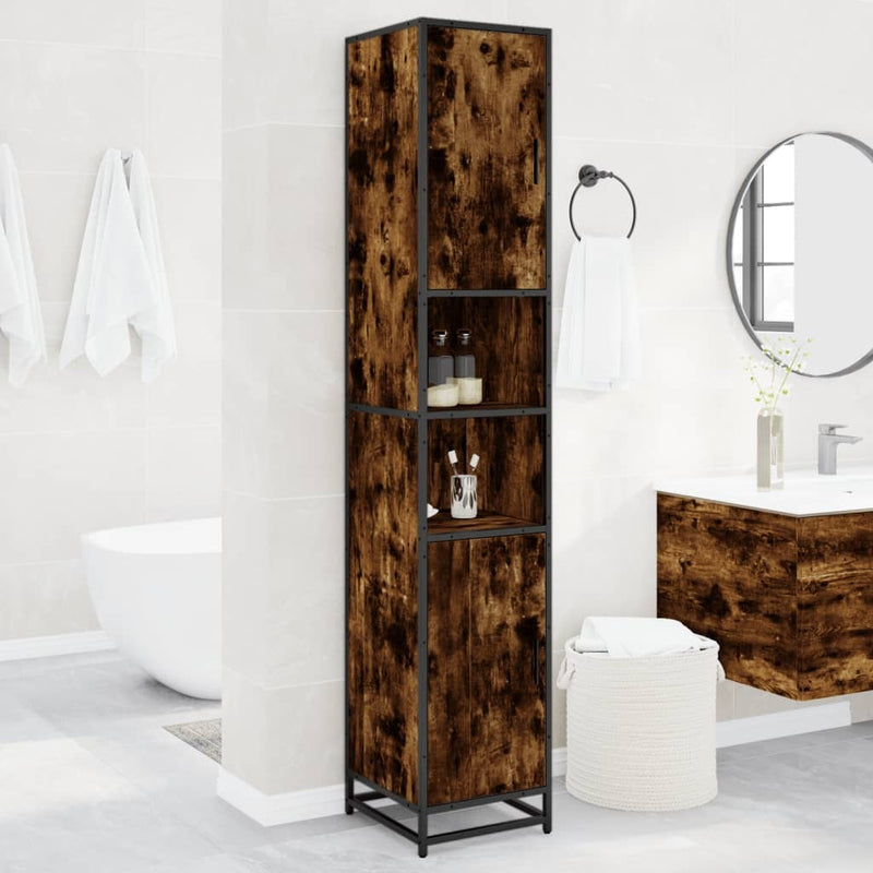 Bathroom Cabinet Smoked Oak 35x37.5x188.5 cm Engineered Wood and Metal