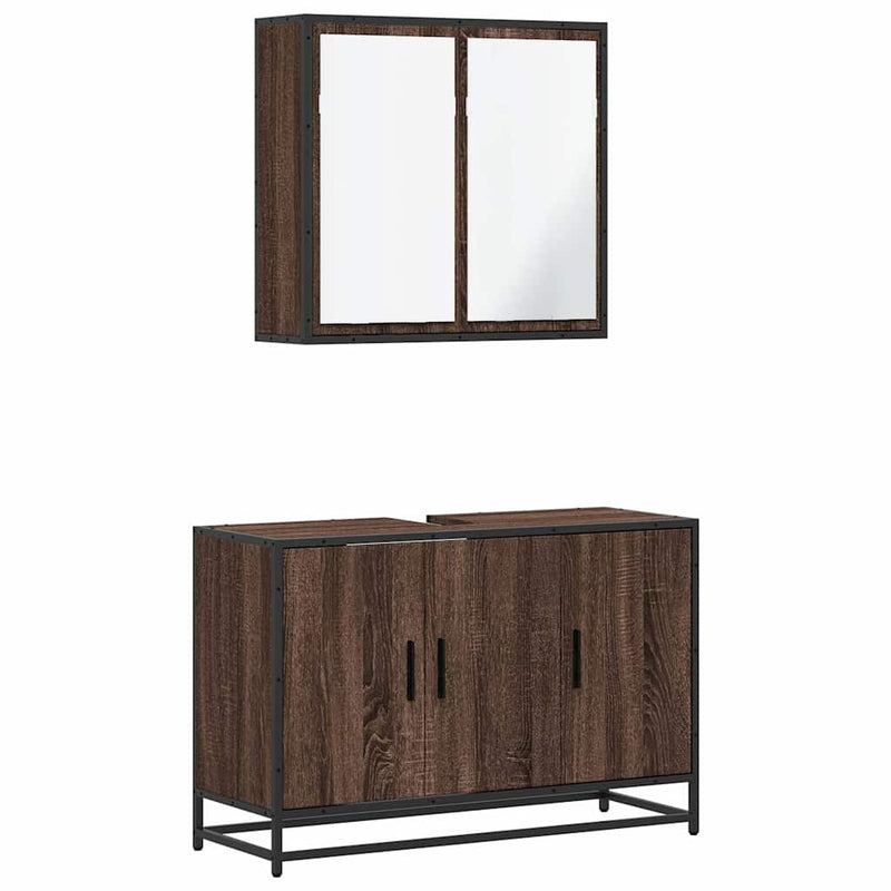 2 Piece Bathroom Furniture Set Brown Oak Engineered Wood