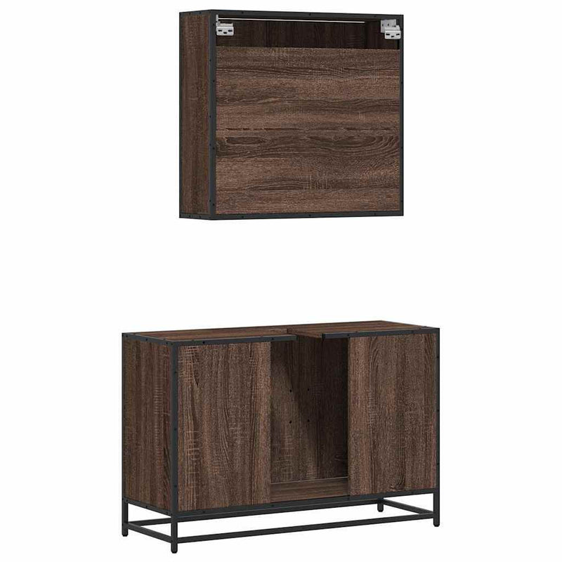 2 Piece Bathroom Furniture Set Brown Oak Engineered Wood