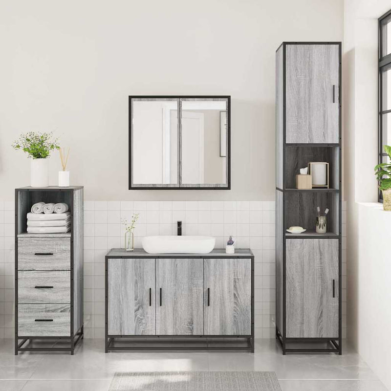 3 Piece Bathroom Furniture Set Grey Sonoma Engineered Wood