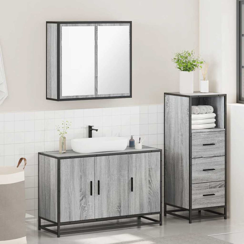 3 Piece Bathroom Furniture Set Grey Sonoma Engineered Wood