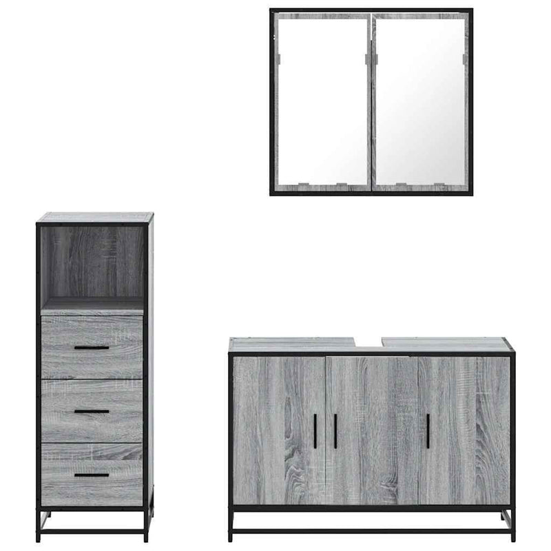 3 Piece Bathroom Furniture Set Grey Sonoma Engineered Wood