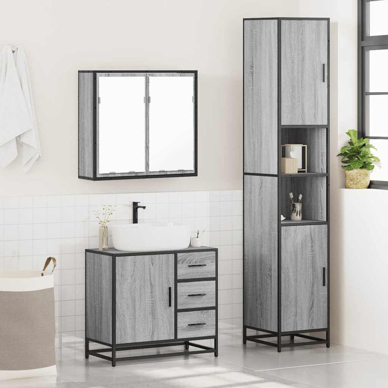 3 Piece Bathroom Furniture Set Grey Sonoma Engineered Wood