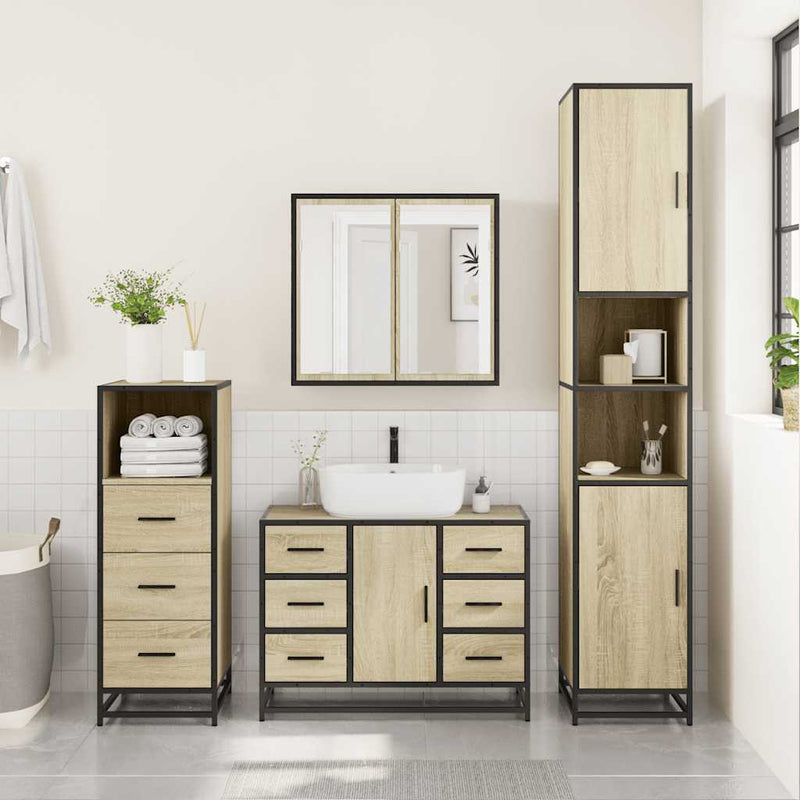 3 Piece Bathroom Furniture Set Sonoma Oak Engineered Wood