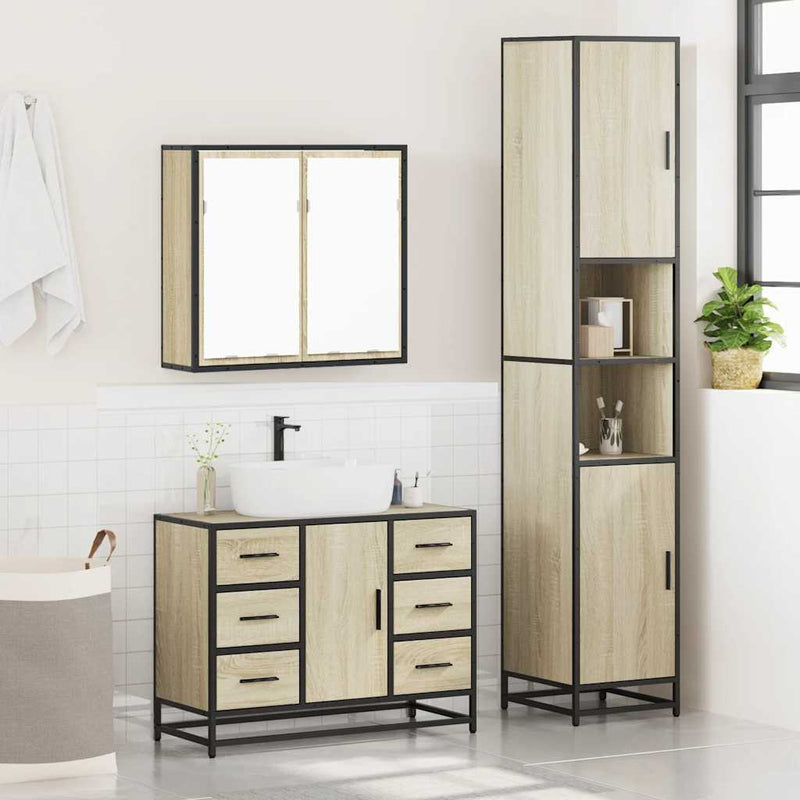 3 Piece Bathroom Furniture Set Sonoma Oak Engineered Wood