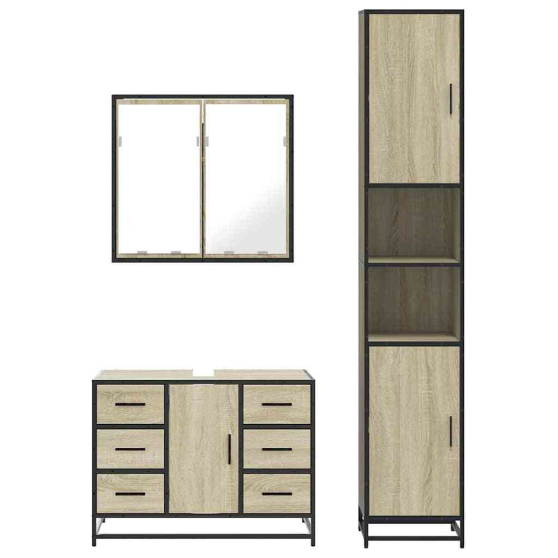 3 Piece Bathroom Furniture Set Sonoma Oak Engineered Wood