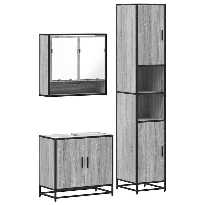 3 Piece Bathroom Furniture Set Grey Sonoma Engineered Wood