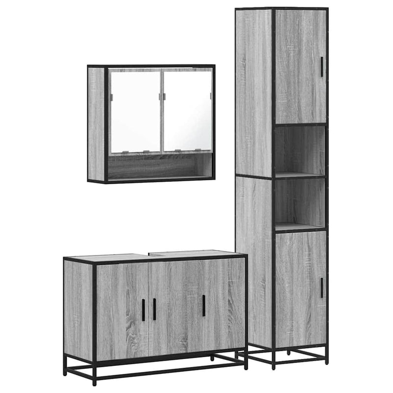 3 Piece Bathroom Furniture Set Grey Sonoma Engineered Wood