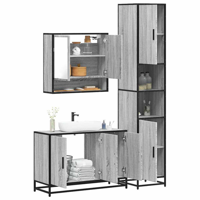 3 Piece Bathroom Furniture Set Grey Sonoma Engineered Wood