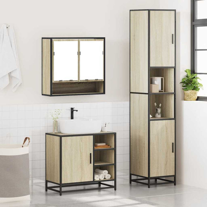 3 Piece Bathroom Furniture Set Sonoma Oak Engineered Wood