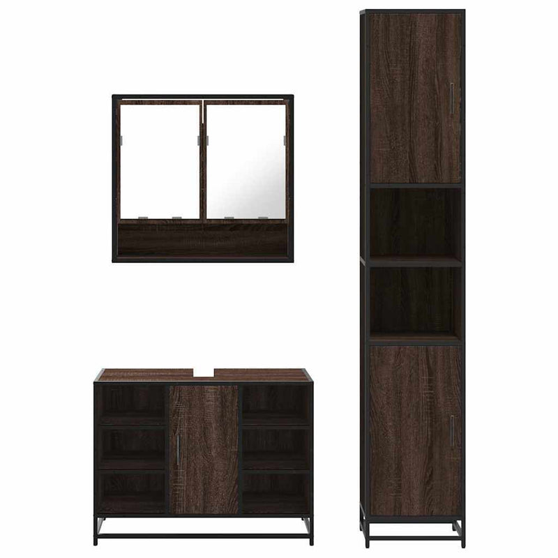 3 Piece Bathroom Furniture Set Brown Oak Engineered Wood