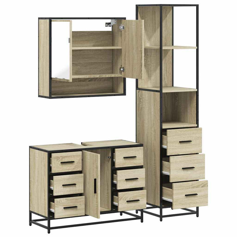 3 Piece Bathroom Furniture Set Sonoma Oak Engineered Wood