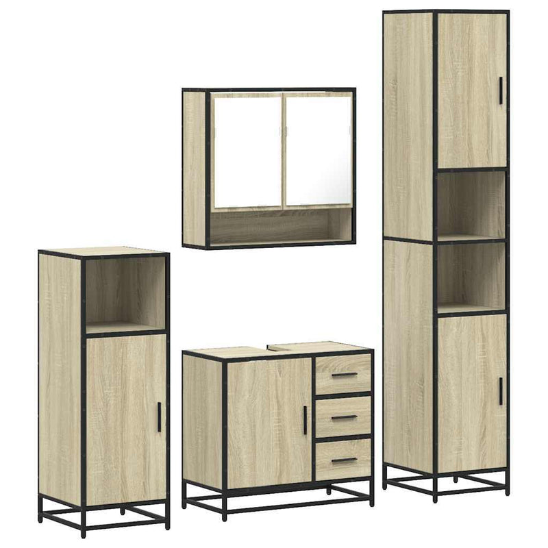 4?Piece Bathroom Furniture Set?Smoked Oak Engineered Wood