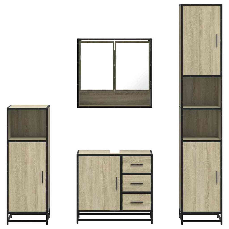 4?Piece Bathroom Furniture Set?Smoked Oak Engineered Wood