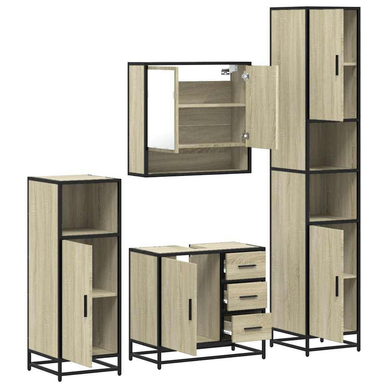 4?Piece Bathroom Furniture Set?Smoked Oak Engineered Wood