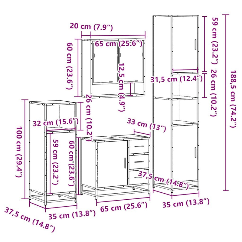 4?Piece Bathroom Furniture Set?Smoked Oak Engineered Wood