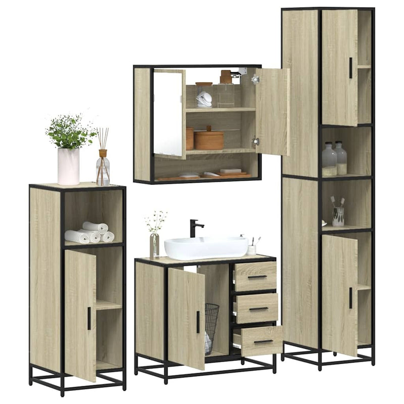 4?Piece Bathroom Furniture Set?Smoked Oak Engineered Wood