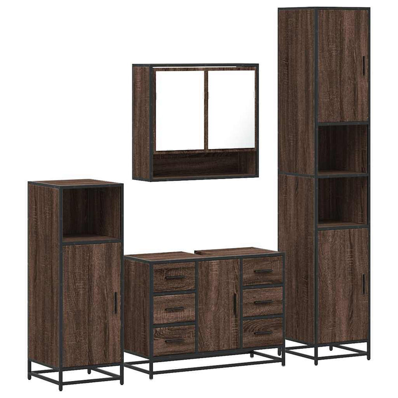 4?Piece Bathroom Furniture Set?Brown Oak Engineered Wood