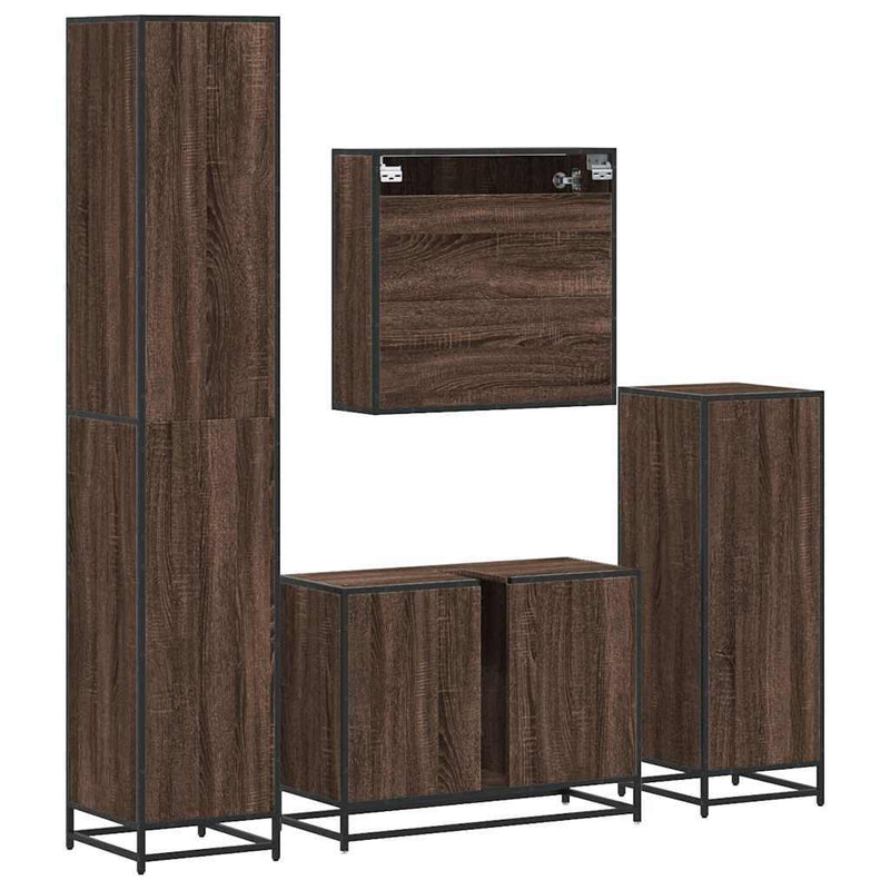 4?Piece Bathroom Furniture Set?Brown Oak Engineered Wood