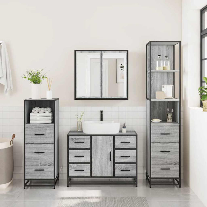 4?Piece Bathroom Furniture Set?Grey Sonoma Engineered Wood